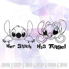 Lilo And Stitch Peeking Her Stitch His Angel Layered Svg Dxf Eps Vector Silhouette Cricut Cameo V Lilo And Stitch Tattoo Stitch And Angel Disney Silhouette Art
