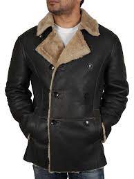 Men Real Shearling Sheepskin Leather Bomber Flight Pilot Jacket Black Tan Olive Leather Jackets Online Men S Coats And Jackets Sheepskin Jacket