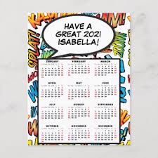 Comic Book Pop Art Speech Bubble 2021 Calendar Holiday Postcard Zazzle Com In 2020 Holiday Calendar Holiday Postcards 2021 Calendar