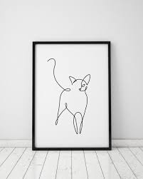 Abstract Cat One Line Drawing Wall Decor Print Miimalist Etsy Etsy Abstract Printable Art Line Art Drawings