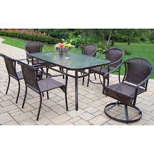 Oakland Living Tuscany 7 Piece Glass Dining Patio Dining Set Lowes Com Oakland Living Patio Furniture Sets Patio Dining Set