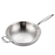 Nubao Five Layer 304 Stainless Steel Wok 32cm Uncoated Thicken Non Stick Cooker Gas Induction Cooker Pan Glass Cover Lid Wok Lidded Stainless Steel