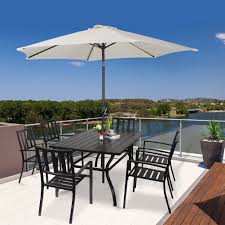 Umbrella hole fits most umbrellas which allows shading your guests and food from direct. 17 Stories Outdoor Patio Dining Table 60 X38 Rectangular Metal Slatted Table With Umbrella Hole Reviews Wayfair