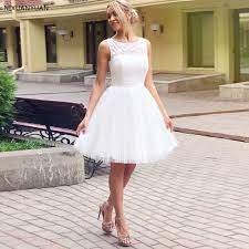 Short wedding dresses are perfect for modern brides who: New Custom Short Wedding Dress Scoop Neck Sleeveless Lace Top A Line Tulle Bridal Wedding Dresses Vestido De Noiva Wedding Dresses Aliexpress