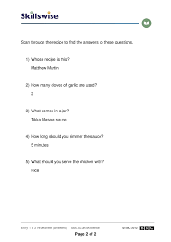 Scanning A Recipe Answers Mild Chicken Tikka Masala Page 2 Ielts Reading Teaching Reading Practice