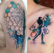 Watercolor face painting tattoo on leg. 60 Lebendige Und Attraktive Geometric Watercolor Tattoo Ideen Freshouse