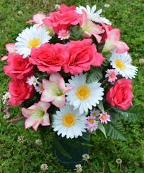Cemetery flower arrangements cemetery cones flowers for grave vase. Deluxe Spring Rose And Daisy Cemetery Vase Arrangement Ellis Home Garden