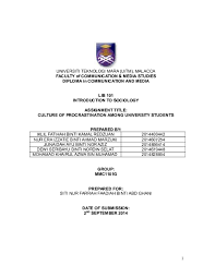 Diploma in hotel management or and entry requirements bachelor of science (hons.) Doc Universiti Teknologi Mara Uitm Malacca Faculty Of Communication Media Studies Diploma In Communication And Media Lib 101 Introduction To Sociology Assignment Title Culture Of Procrastination Among University Students Iklil