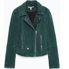 Zara Real Suede Leather Jacket In Forest Green Colorful Leather Jacket Suede Biker Jacket Biker Jacket