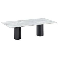 Doris Double Pedestal Dining Table In White Carrara Marble And Blackened Bronze In 2020 Double Pedestal Dining Table Marble Top Dining Table Dining Table