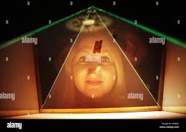 Arts Project Co-ordinator at The LAB Gallery Denise Reddy inspects 'Patent  No. 936104' during Supernature, an exhibition of sculptural and film work  by Linda Shevlin developed in response to a residency at