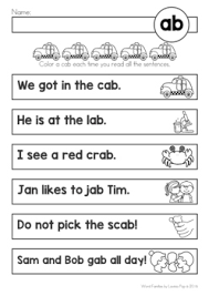 Word Families Ab Worksheets And Activities By Lavinia Pop Tpt Fluency Reading Page In 2020 Word Family Reading Reading Fluency Word Families