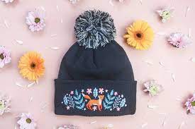 Woodland Wonder Fox Embroidered Beanie Blue Foxy Wooly Etsy In 2021 Winter Hats Hat Embroidery Sewing Embroidery Designs