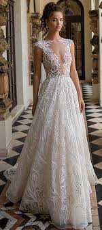 Ball Gown Wedding Dress By Berta Bridal Princess Lace Bridal Gown With Cap Sleeve With Illusion Plungi Wedding Gown A Line Wedding Dresses Ball Gowns Wedding