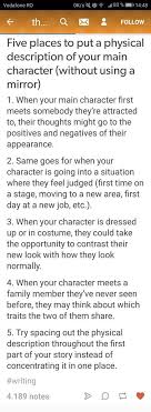 Love These Ideas It S Not Bad To Give Some Description Of Your Main Character Right Away After All Read In 2020 Writing Inspiration Book Writing Tips Writing Promts