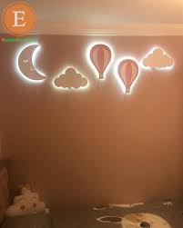Set Of 5 Wooden Baby Nursery Lamps 2 Hot Air Balloons 2 White Clouds And 1 Moon Night Light Christmas Gift For Babies In 2020 Nursery Lamp Cloud Nursery Light Nursery Lighting