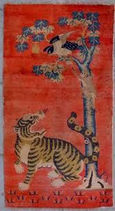 No R32 Chinese Antique Tiger Monkey Rug Origin Baotou Suiyuan Shape Rectangle Age About 100 Years Old Size 78 Tiger Painting Tiger Art Tiger Rug