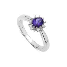 The Amethyst Ring Collection Beautiful Sterling Silver Oval Amethyst And Diamond Quartz Crystal Jewelry Diamond Cluster Engagement Ring Engagement Ring Sizes