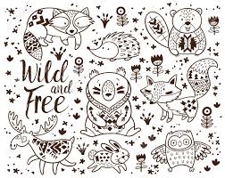Cats and kittens harmony of colour book forty three: Woodland Animal Coloring Pages For Kids Hand Drawn Vector On Royalty Free Cliparts Vectors And Stock Illustration Image 58720219