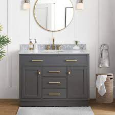 Sunjoy Gaia Blue Gray 48 In W X 22 05 In D X 35 75 In H Shaker Style Bathroom Vanity With Marble Vanity Top And Single Basin B301010000 The Home Depot Bathroom