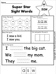 free sight word worksheets for kindergarten saw free4classrooms