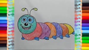 Cute and happy cartoon worm insect, isolated on white background. Draw For Kids And Coloring Pages How To Draw Simple Worm
