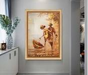 Goud Portret Schilderen Op Canvas Paar Wandelen In De Regen Moderne  Abstracte Art Poster Custom Picture