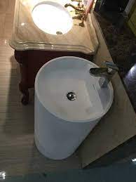 This package includes a vanity, a countertop, a faucet, a sink, a drain, a plumbing trap and. Bathroom Rectangular Pedestal Freestanding Vessel Wash Sink Solid Surface Stone Wash Basin Rs38373 Bathroom Sinks Aliexpress