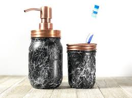Black And White Marble Bathroom Set Black White Marble Bathroom Set Mason Jars Bath Set Etsy Bathroom Sets White Marble Bathrooms Bath Sets