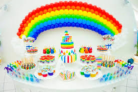 Look at that colorful rainbow ceiling! Kara S Party Ideas Rainbow Birthday Party Planning Ideas Cake Idea Supplies Decorations