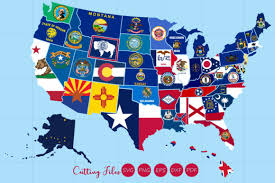 This image from the xrmap flag collection (source: All 50 Us States Map With Flag Design Graphic By Hd Art Workshop Creative Fabrica