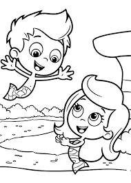 Bubble guppies coloring pages are based on the main character bubble guppies who love to swim and play together with his undersea friends they also go to a big yellow building well known as their preschool. Gil Is Happy Meet Molly In Bubble Guppies Coloring Page Coloring Sun