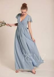 Bridesmaid Dress Dusty Blue Chiffon Dress Wedding Dress V Neck Etsy Dusty Blue Bridesmaid Dresses Dress Dusty Blue Chiffon Dresses