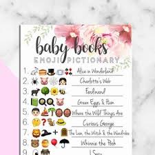 Baby Shower Emoji Pictionary Guessing Game With Answers Etsy In this one the guests will figure out the book titles based on emojis. baby shower emoji pictionary guessing