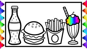 How To Draw Happy Meal For Kids Learn To Draw Hamburger Fries Coke Unicorn Foods Printable Coloring Book Happy Meal