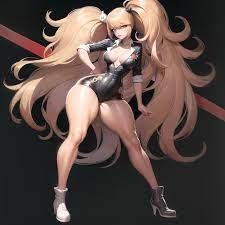 1girls ai generated blonde hair blue eyes bottom heavy  danganronpa female female only hair hair ornament high heel boots high  heels junko enoshima legs long hair looking at viewer
