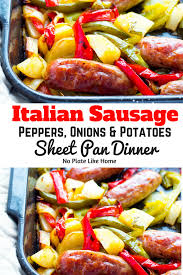 This particular recipe is similar to my italian sausage and potatoes in oven except it has bell peppers and onions in it with a little different. Italian Sausage Peppers Onions And Potatoes Sheet Pan Dinner Sausage Dinner Italian Sausage Recipes Sausage Dishes