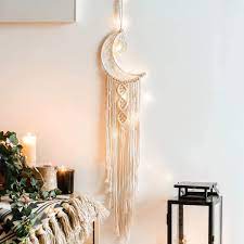 Big bohemian macrame hanging decor big bohemian macrame hanging decor is a very artistic and generously handmade boho craft made from quality materials and embroidered pattern. Enmolove Macrame Wall Hanging Moon Dream Catcher Bohemian Home Decor Tassel Wall Hangings Beige Grey Moon Mobiles Home Urbytus Com