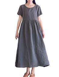 Women S Casual Loose Tunic Summer Long Maxi Linen Dresses With Pockets Blue Grey Ci17wyaq29q Linen Maxi Dress Cotton Dress Summer Casual Dresses For Women