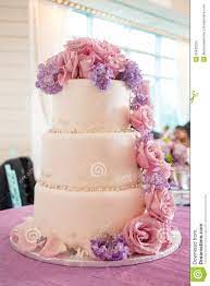 Wedding Cake With Pink And Purple Flowers Pink Rose Wedding Cake Pink Wedding Cake Purple Wedding Cakes