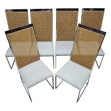 Six 1970s Milo Baughman High Back Cane Chrome Dining Chairs Postmodern Vintage For Sale Dining Chairs Chair Blue Dining Room Chairs