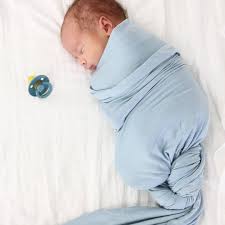 Solid Light Dusty Blue Knit Swaddle Blanket | Caden Lane
