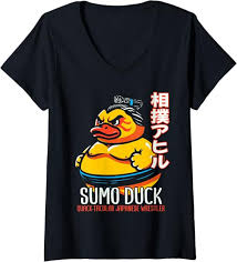 Donna Sumo Wrestler Anatra di gomma giapponese Wrestling Anatroccolo  Maglietta con Collo a V : Amazon.it: Moda
