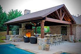 Nothing beats the cozy ambiance an outdoor fireplace can bring to your outdoor patio or deck. Fairview Tx Pool Cabana Fireplace Firepit Outdoor Kitchen Traditional Patio Dallas By Dallas Outdoor Kitchens Hardscape