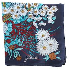 Great savings & free delivery / collection on many items. Guess Scarf Navy Aqua Floral Crane Design Large Square Silk Foulard Como Milano