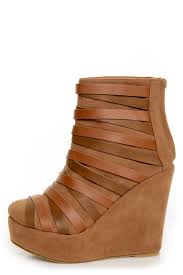 Yoki Campbell Rust Tan Strappy Wedge Ankle Booties
