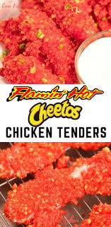 These Hot Cheetos Chicken Tenders Are Oven Baked And So Easy To Make They Are Spicy Crunchy Chicken Strip Recipes Hot Cheetos Chicken Cheetos Chicken Recipe