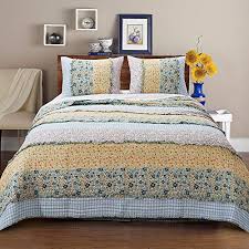 Lush decor ticking stripe ruffled bedspread set. 3 Piece Farmhouse Green Quilts Queen Size All Over Vintage Floral Patterns Rustic Traditional Look Bedding Set Ruffled Farmhouse Goals