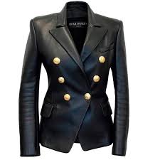 Black Blazer With Gold Buttons Balmain Black Leather Jacket With Gold Buttons From A Collection Of Rare Vintage Jackets At Ht Real Leather Jacket Leather Blazer Jacket Faux Leather Jackets
