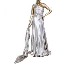 reem acra metallic one shoulder dress